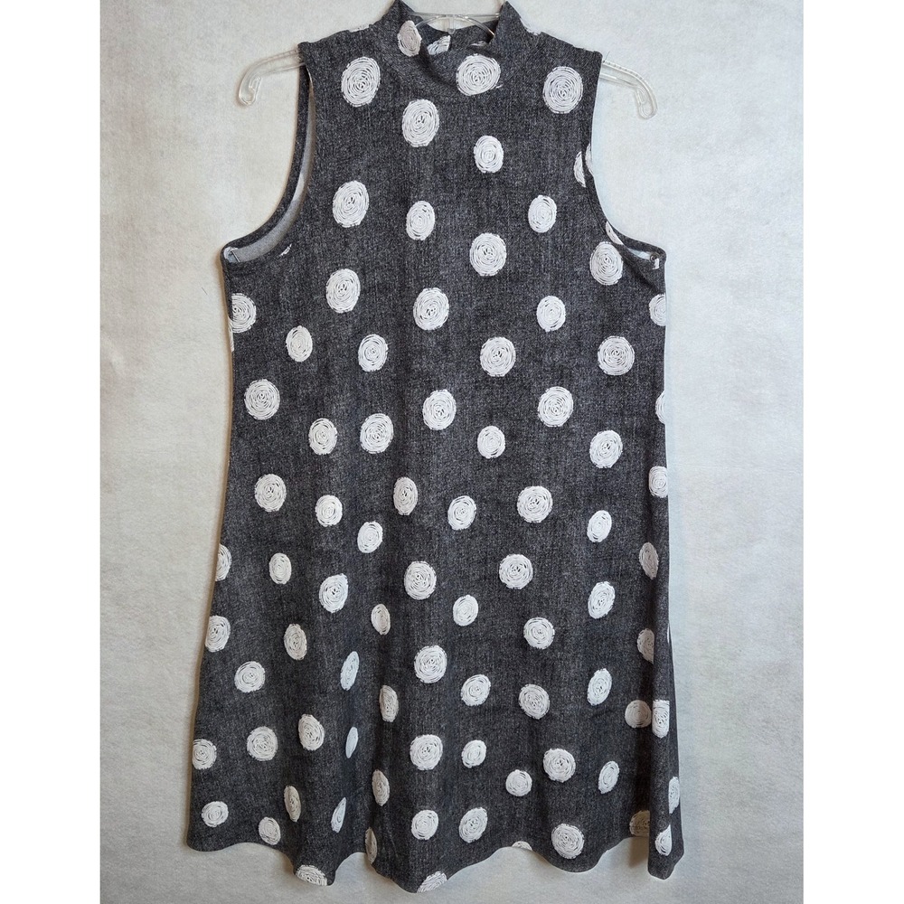 Womens Sleeveless Mock Neck Polka Dot A-Line Dress Gray‎ White Size M